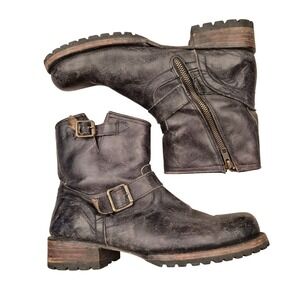 Freebird By Steven Distressed Black‎ Leather Engineer Moto Boots Side Zip Men 9